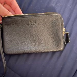 Black leather coach wristlet
